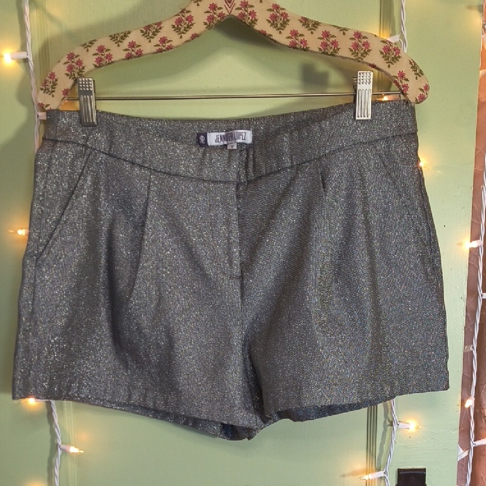 Women's Jennifer Lopez Silver Shimmer Grey Trouser Dress Shorts 12